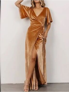 Baltic Born Velvet Wrap Maxi Dress in Caramel